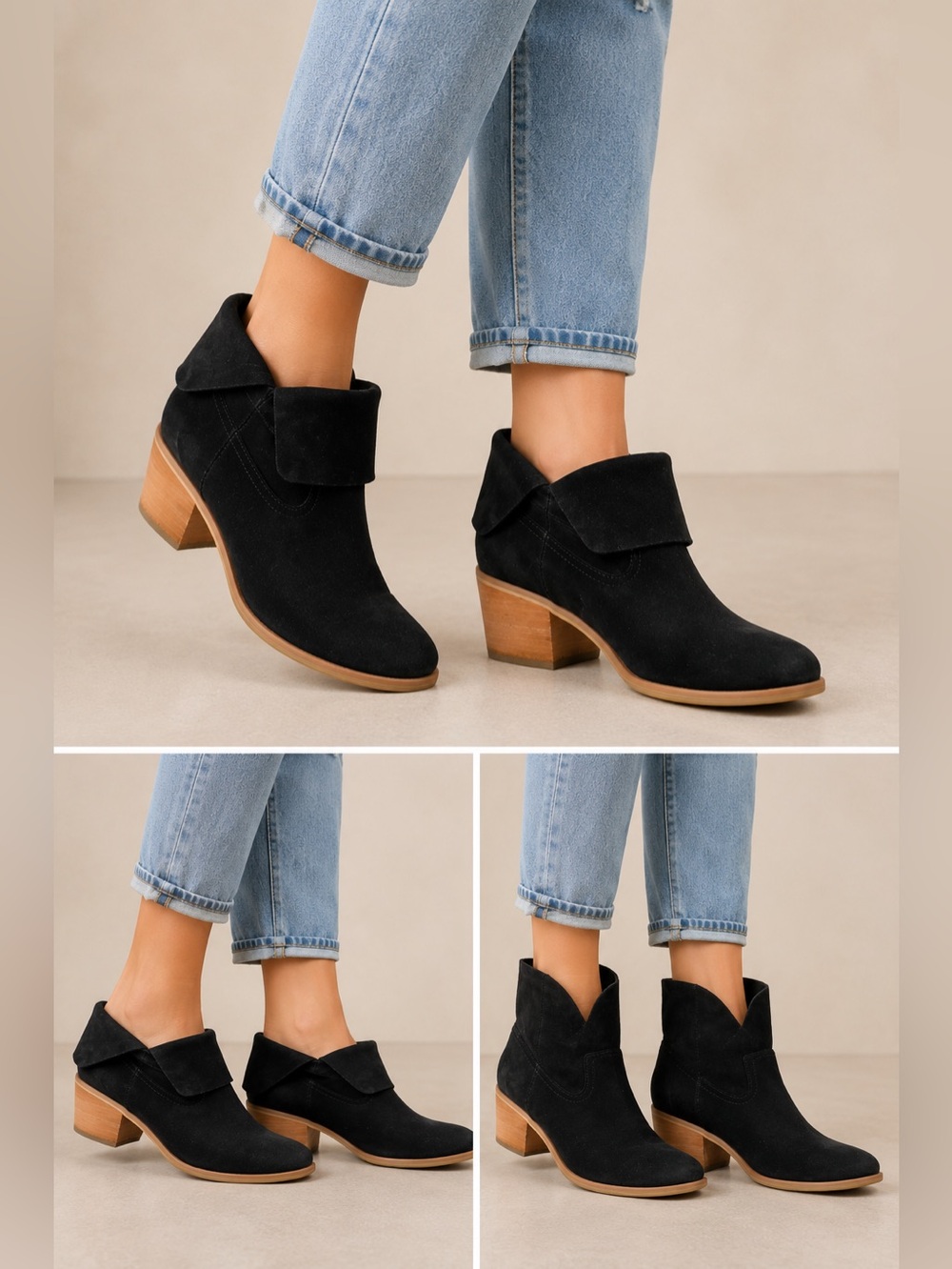 NORDSTROM Black‎ Suede Ankle Bootie Convertible Western Boho Festival Size 10